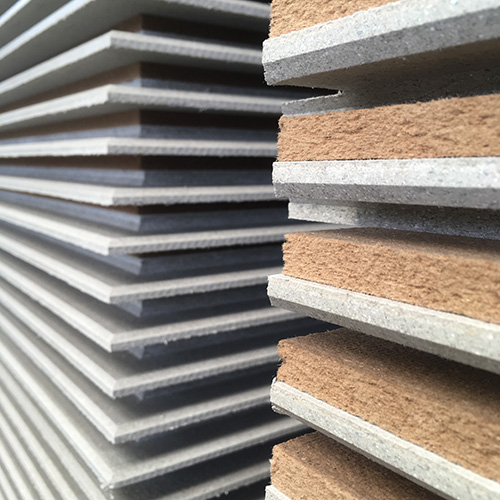 Stack of dry screed flooring panels