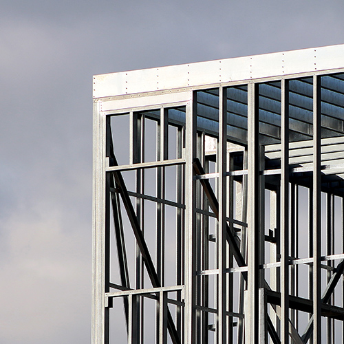 Steel framing system under construction