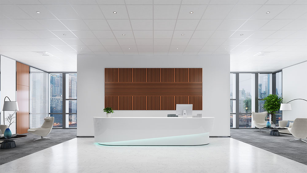 Zentia Gridline used in a commercial reception area