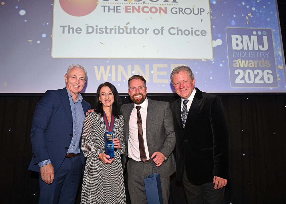 Lucia Di Stazio and James Robinson collecting Encon's Insulation Supplier of the Year award at the BMJ Industry Awards 2026