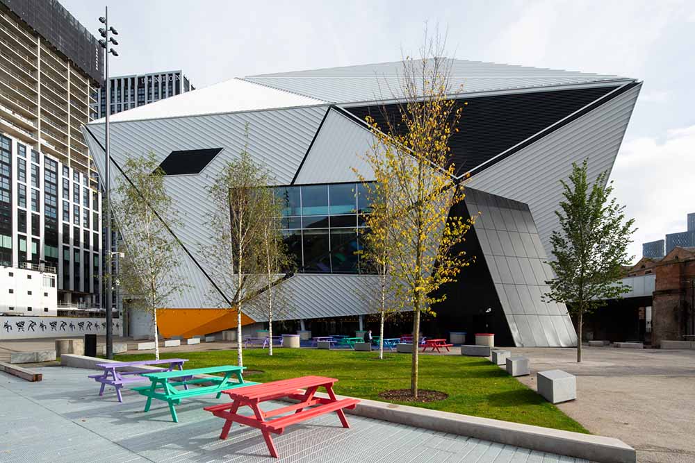 External view of Factory International, Manchester's new groundbreaking cultural centre